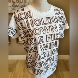 New! QUEEN OF SPARKLES White Tee with Brown Sequin Football Phrases